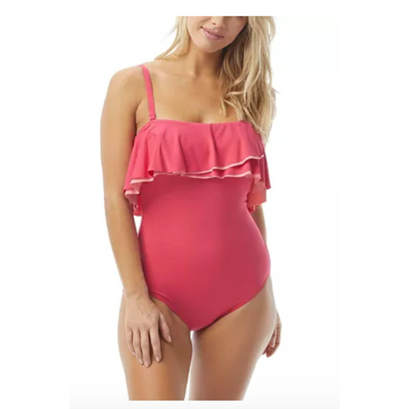 Contours by Coco Reef Pink Agate Ruffle Bandeau One Piece Swimsuit 14 38D - Picture 1 of 7